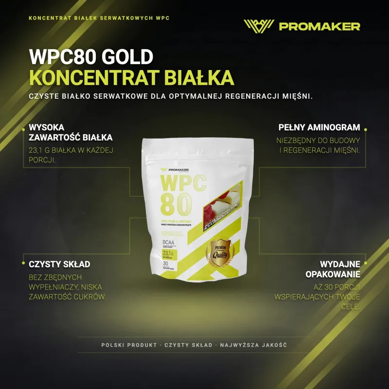 Odżywka Białkowa Koncentrat Promaker Gold WPC80 900g – najważniejsze korzyści i skład