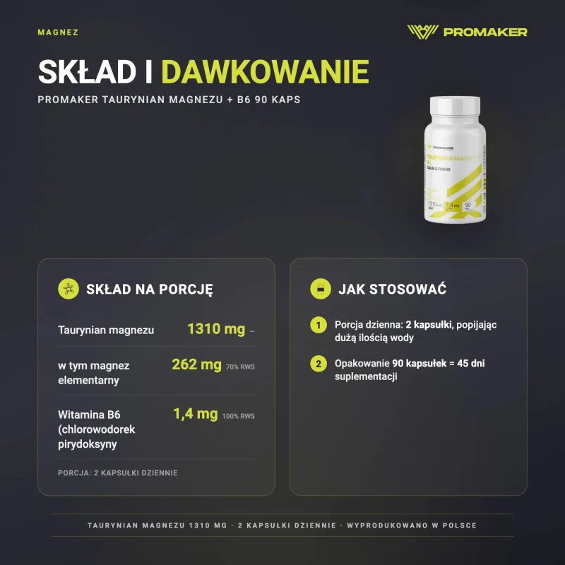 Promaker Taurynian Magnezu + B6 90caps – nutrition per serving and how to use