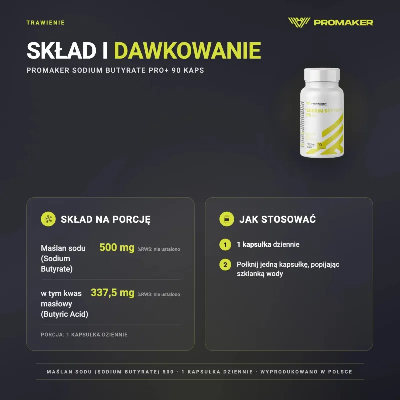 Promaker Sodium Butyrate PRO+ 90kaps – nutrition per serving and how to use