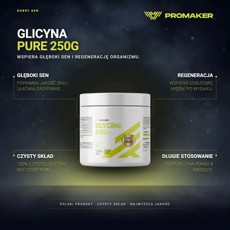 Aminokwasy Glicyna Promaker Glicyna Pure 250g – najważniejsze korzyści i skład