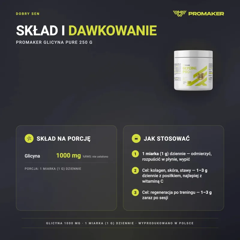 Aminokwasy Glicyna Promaker Glicyna Pure 250g – skład na porcję i sposób stosowania