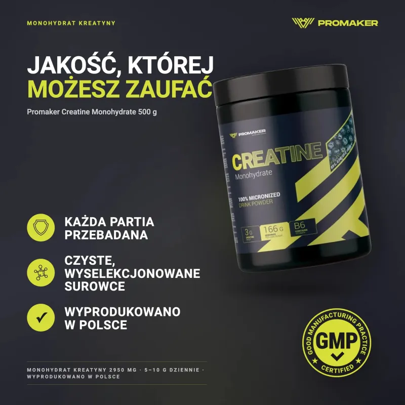 CREATINE PROMAKER CREATINE MONOHYDRATE 500 G – every batch tested, GMP certified, made in Poland