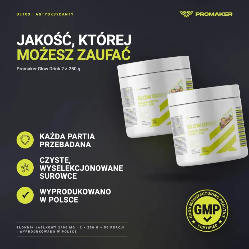 Wielopak Promaker Glow Drink 2x 250g – każda partia przebadana, certyfikat GMP, wyprodukowano w Polsce