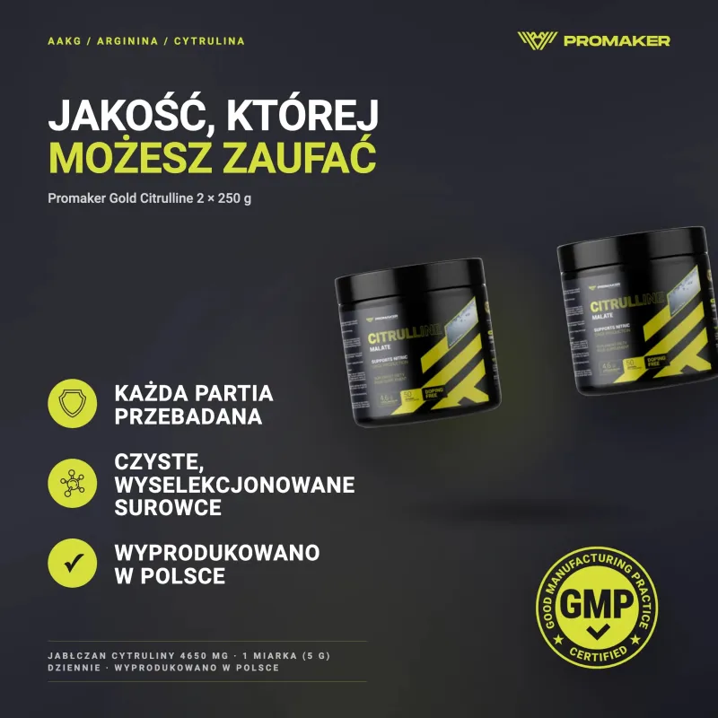 Wielopak 2x Promaker Gold Citrulline 250g – każda partia przebadana, certyfikat GMP, wyprodukowano w Polsce