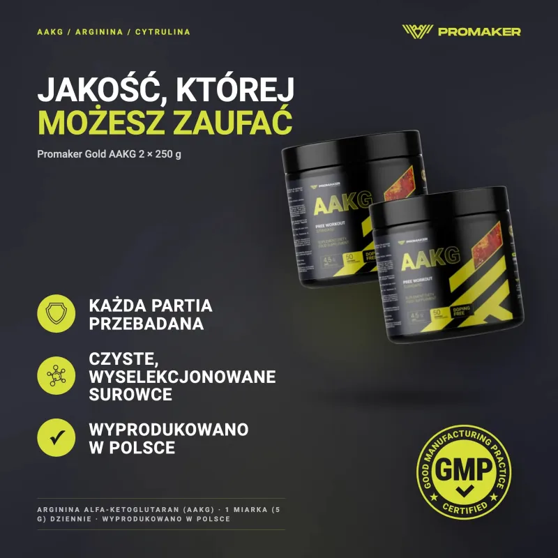 Wielopak 2x Promaker Gold AAKG 250g – every batch tested, GMP certified, made in Poland
