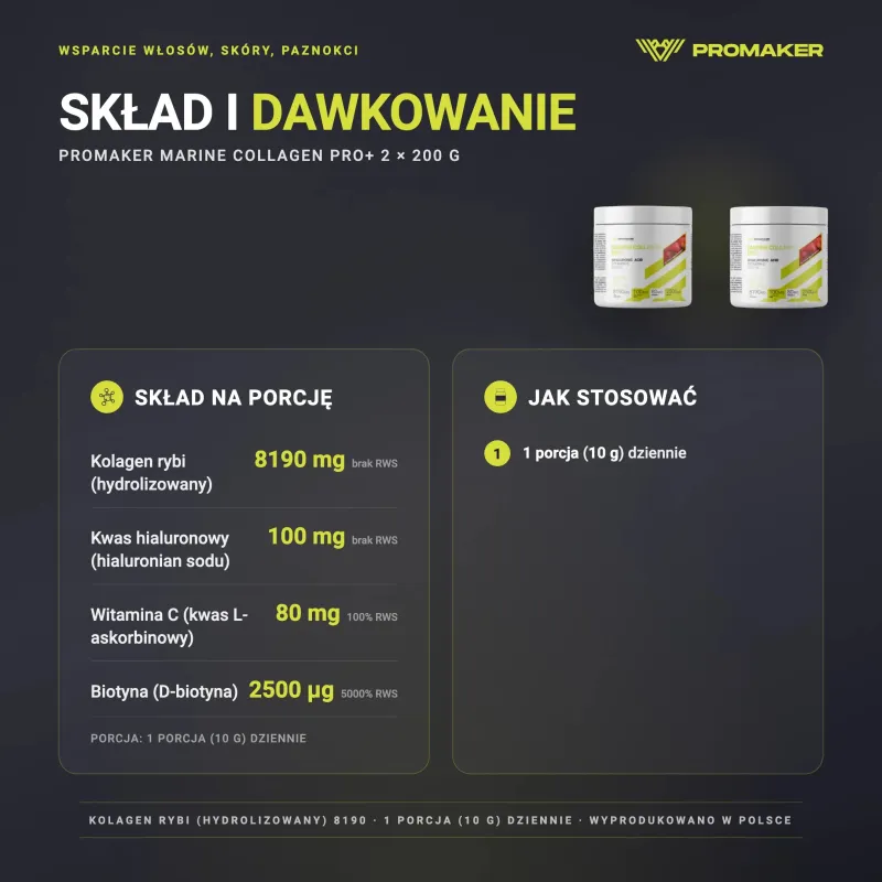 Wielopak 2x Promaker Marine Collagen Pro+ 200g – skład na porcję i sposób stosowania