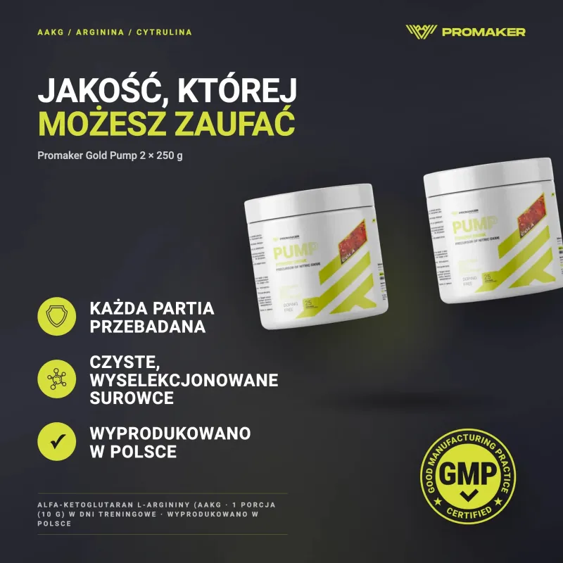 Wielopak 2x Promaker Gold Pump 250g – every batch tested, GMP certified, made in Poland