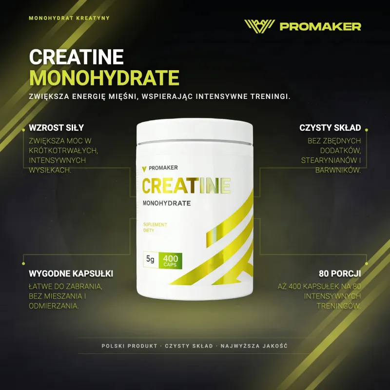 Promaker Creatine Monohydrate 400caps – key benefits and clean formula