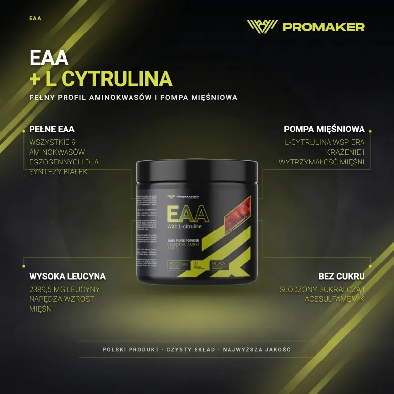 Aminokwasy Promaker EAA + L Cytruline 250g – najważniejsze korzyści i skład