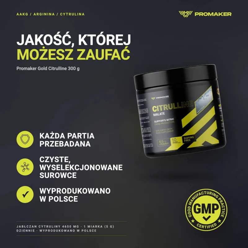 Promaker Gold Citrulline Насосная добавка 250 г – каждая партия проверена, сертификат GMP, сделано в Польше