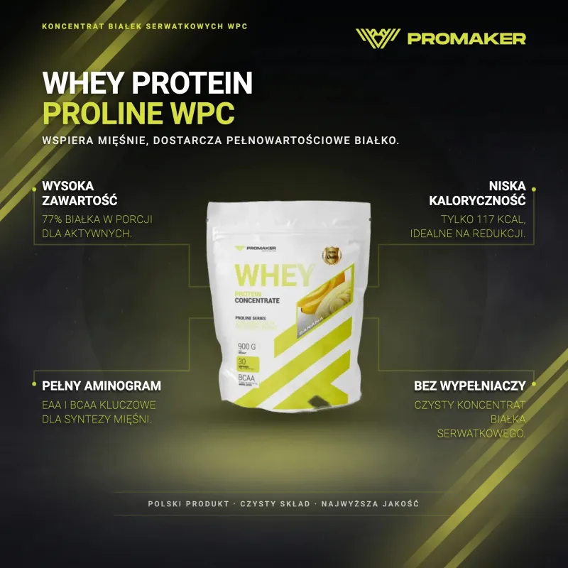 Odżywka Białkowa Koncentrat Promaker Whey Protein Proline WPC 900g – najważniejsze korzyści i skład