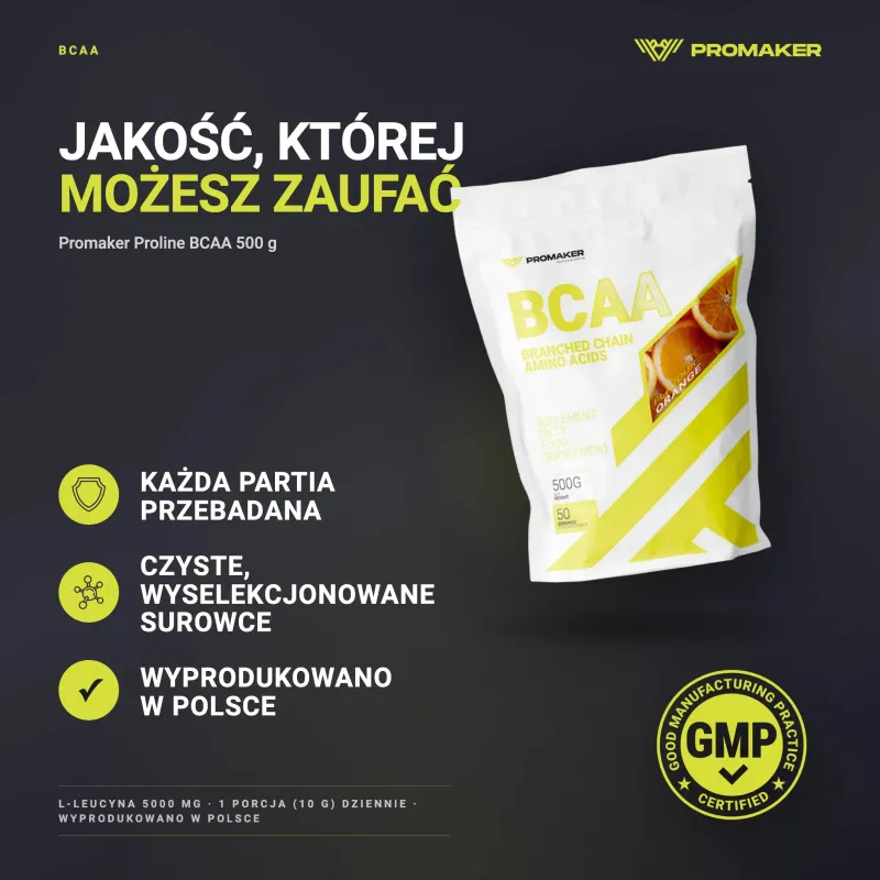 PROMAKER PROLINE BCAA AMINO ACIDS 400G – every batch tested, GMP certified, made in Poland