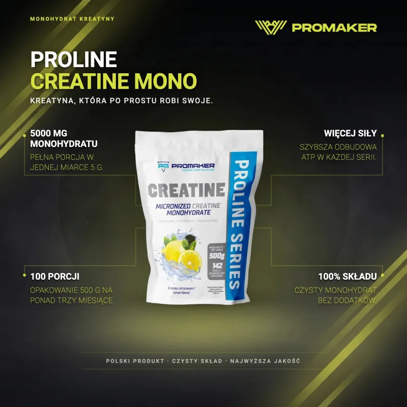 Kreatyna Promaker Proline Creatine Mono 500g – najważniejsze korzyści i skład