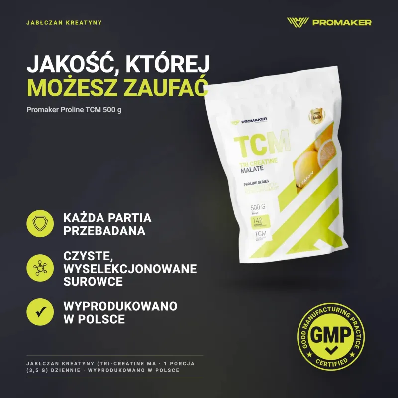 CREATINE MALATE PROMAKER PROLINE TCM 500 G – every batch tested, GMP certified, made in Poland
