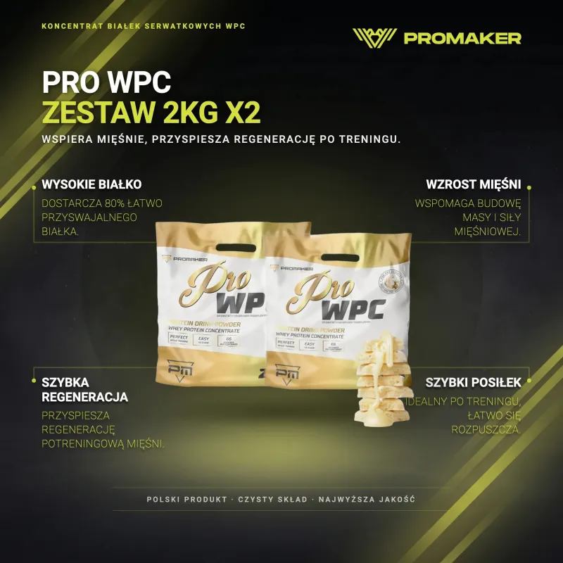 Set Protein supplement Promaker PRO WPC 2kg x2 – key benefits and clean formula