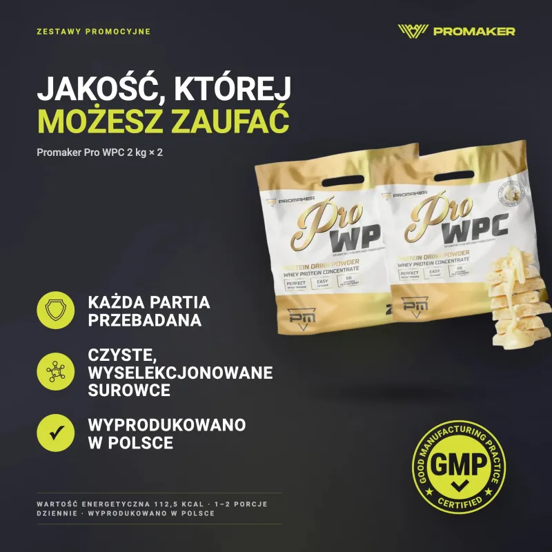 Set Protein supplement Promaker PRO WPC 2kg x2 – every batch tested, GMP certified, made in Poland