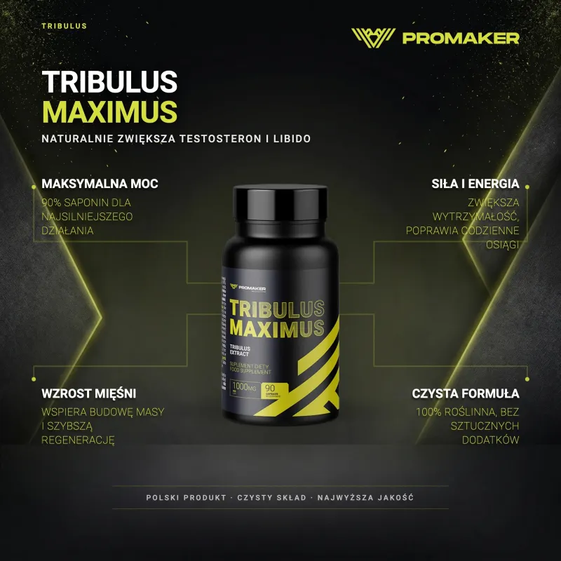 Booster Testosteronu Tribulus Promaker Tribulus Maximus 90kaps – najważniejsze korzyści i skład