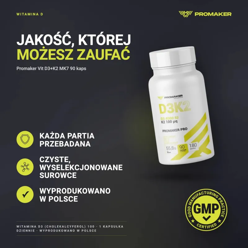 ВИТАМИНЫ PRO PRO D3+K2 90 КАПСУЛ – каждая партия проверена, сертификат GMP, сделано в Польше