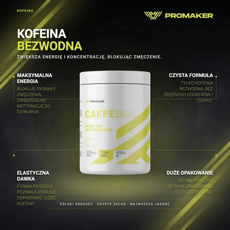 Suplement Energetyczny Kofeina Promaker Caffeine 500g – najważniejsze korzyści i skład