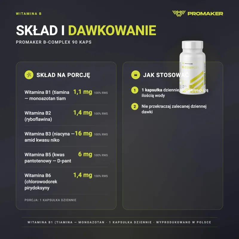 Witaminy Promaker B-Complex 90kaps – состав на порцию и способ применения