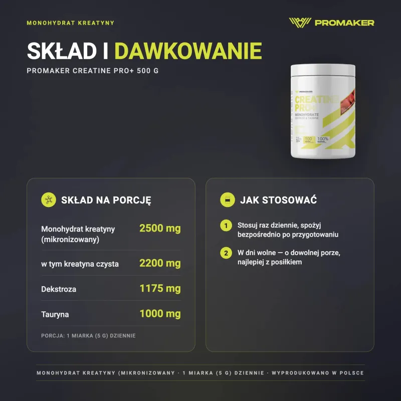 Kreatyna Promaker Creatine PRO+ 500g – nutrition per serving and how to use