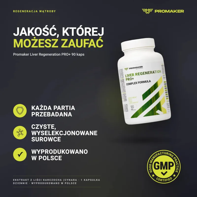 Wsparcie Wątroby Promaker Liver Regeneration PRO+ 90kaps – every batch tested, GMP certified, made in Poland