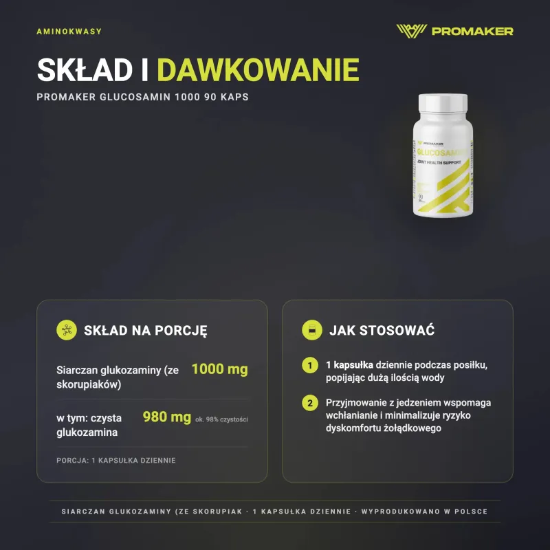Aminokwasy Glukozamina Promaker Glucosamin 1000 90kaps – skład na porcję i sposób stosowania