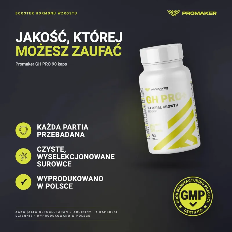 Booster Hormonu Wzrostu Promaker GH PRO 90kaps – każda partia przebadana, certyfikat GMP, wyprodukowano w Polsce