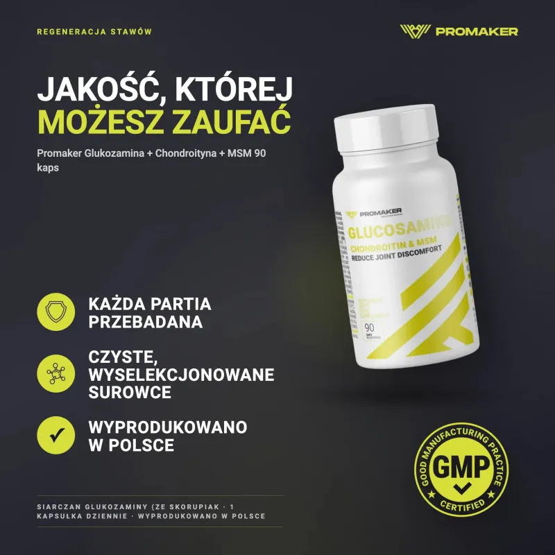 Regeneracja Stawów Kompleks Promaker Glukozamina+Chondroityna… – każda partia przebadana, certyfikat GMP, wyprodukowano w Polsce