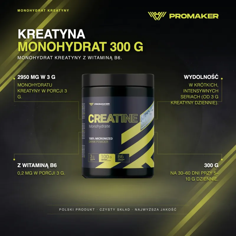 Kreatyna Monohydrat Promaker Creatine Monohydrate 300g – key benefits and clean formula