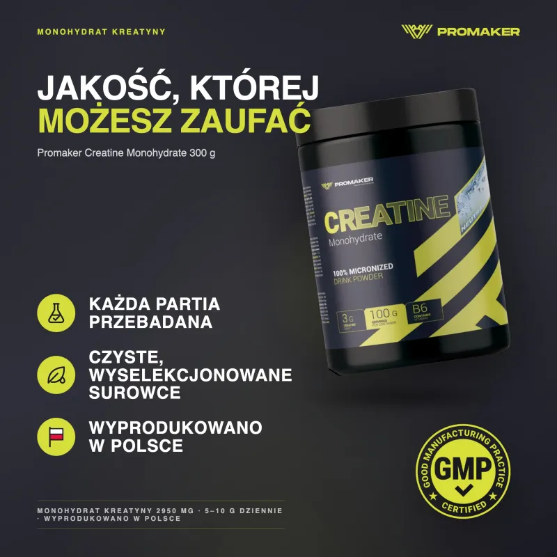Kreatyna Monohydrat Promaker Creatine Monohydrate 300g – every batch tested, GMP certified, made in Poland