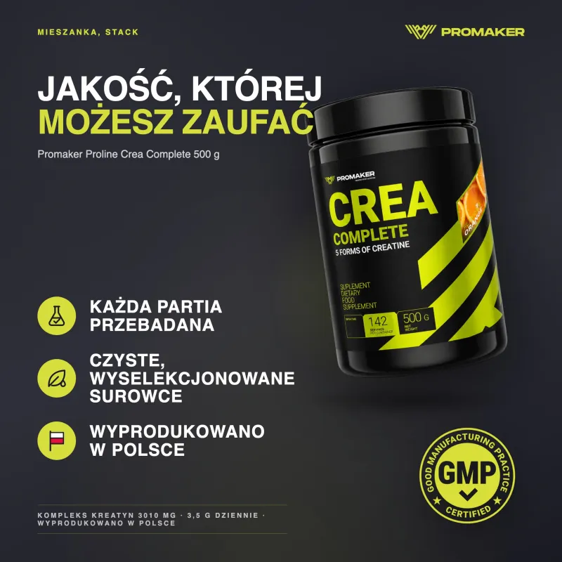 Kreatyna Stack Promaker Proline Crea Complete 500g – every batch tested, GMP certified, made in Poland
