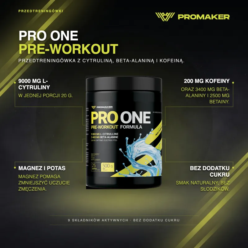 Suplement Przedtreningowy Wieloskładnikowy Promaker PRO ONE 500g – key benefits and clean formula